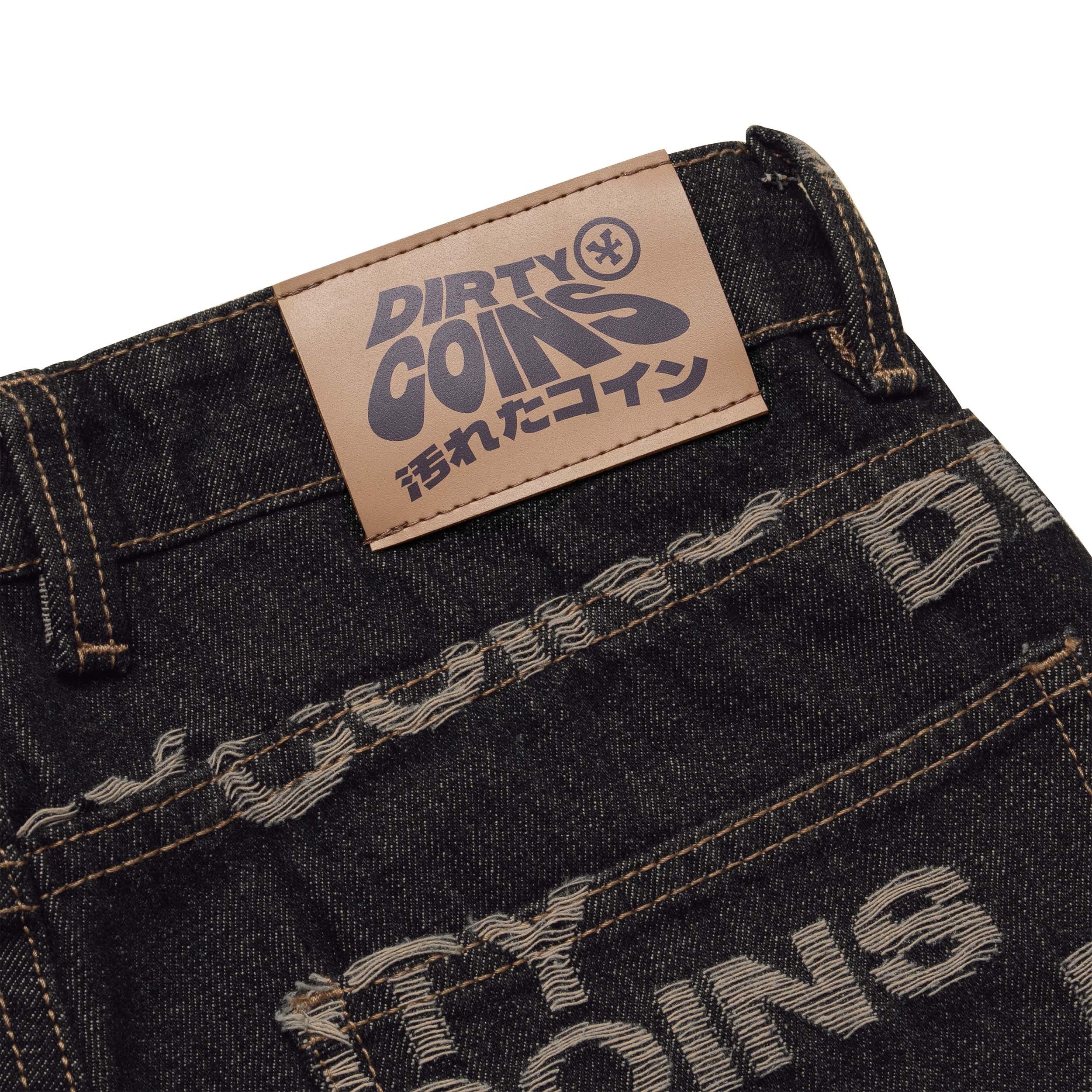 Frayed Logo Baggy Denim Pants - Black