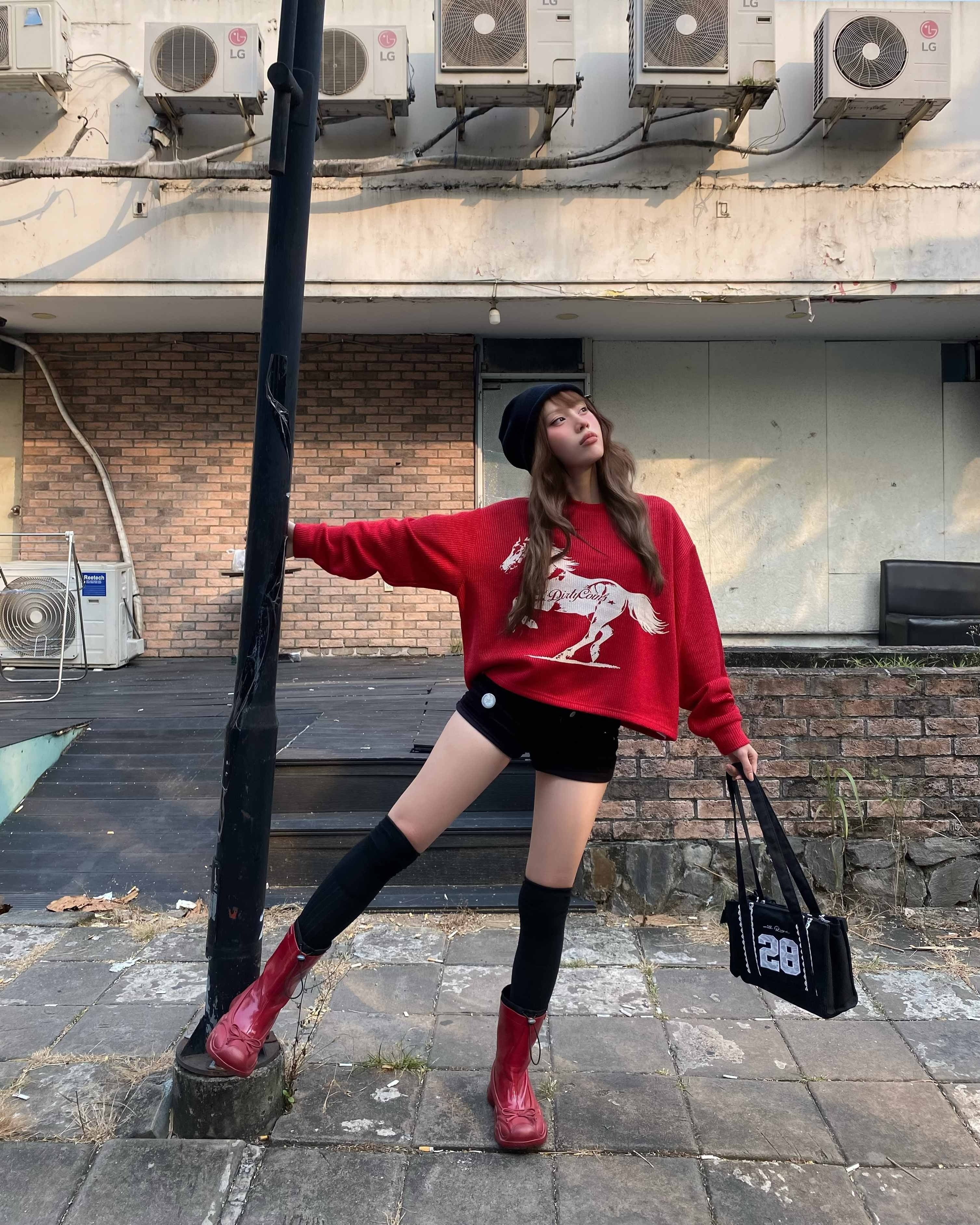 DirtyCoins Horse Power Knit Sweater Red