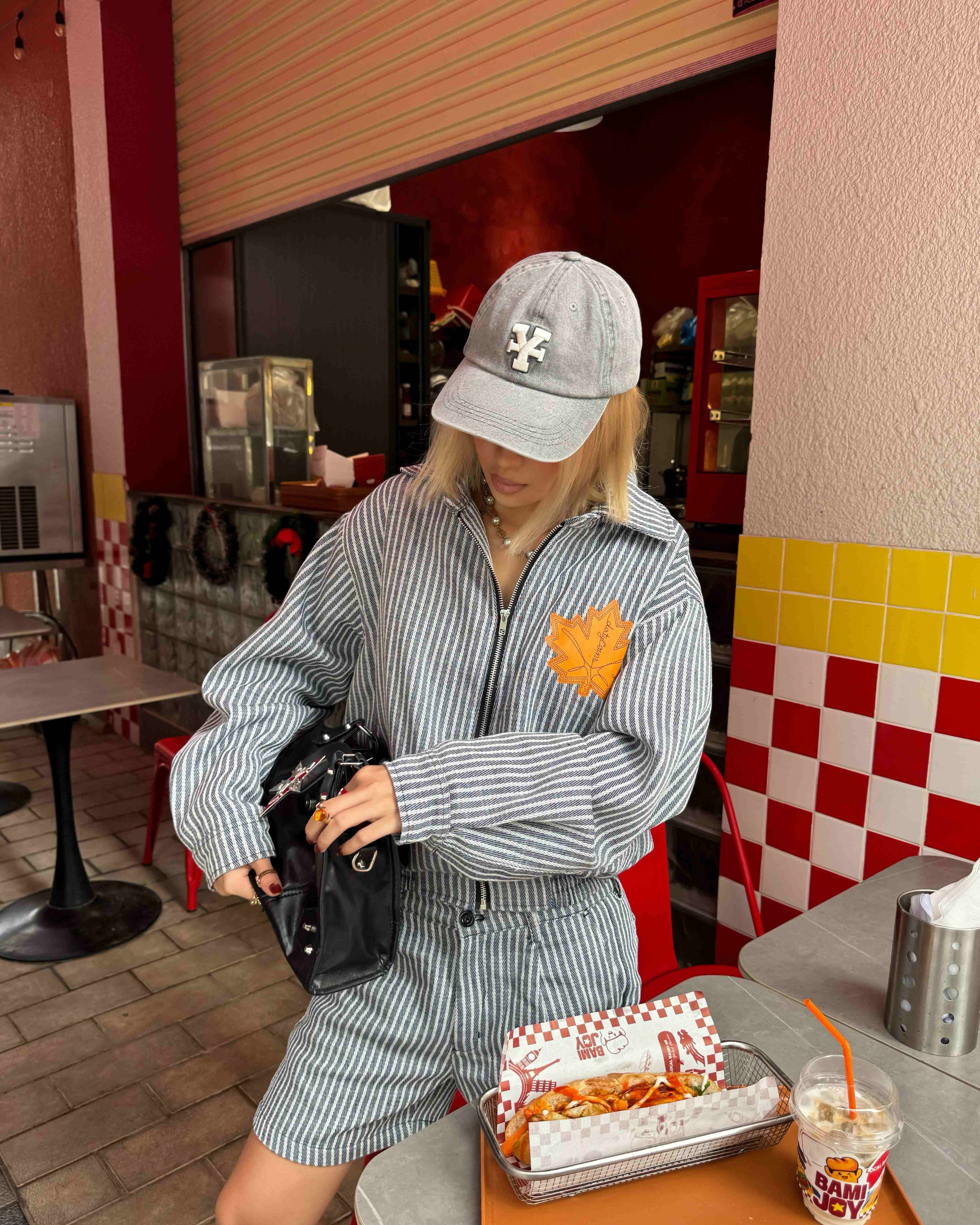 Combo Bomber Striped Maple Leaf Grey + Striped Maple Leaf Grey Short