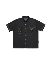 DirtyCoins "Y" Embroidered Khaki Shirt Black