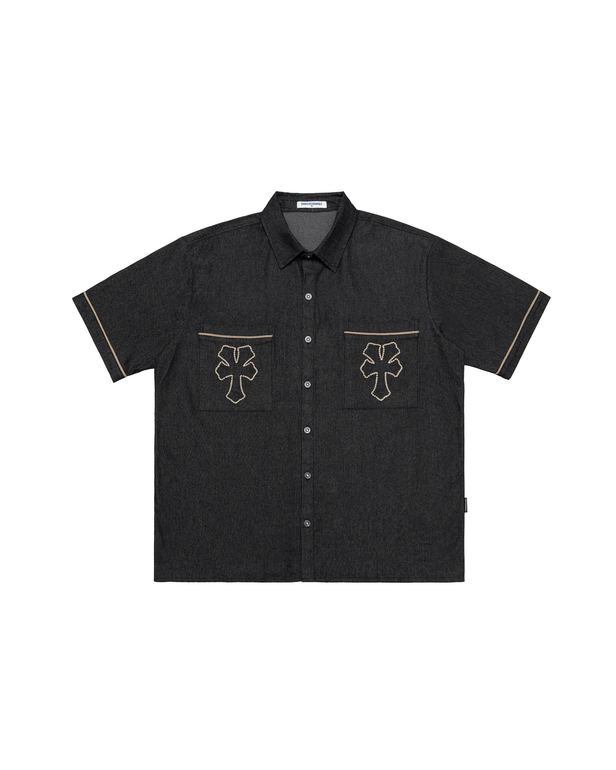 DirtyCoins "Y" Embroidered Khaki Shirt Black